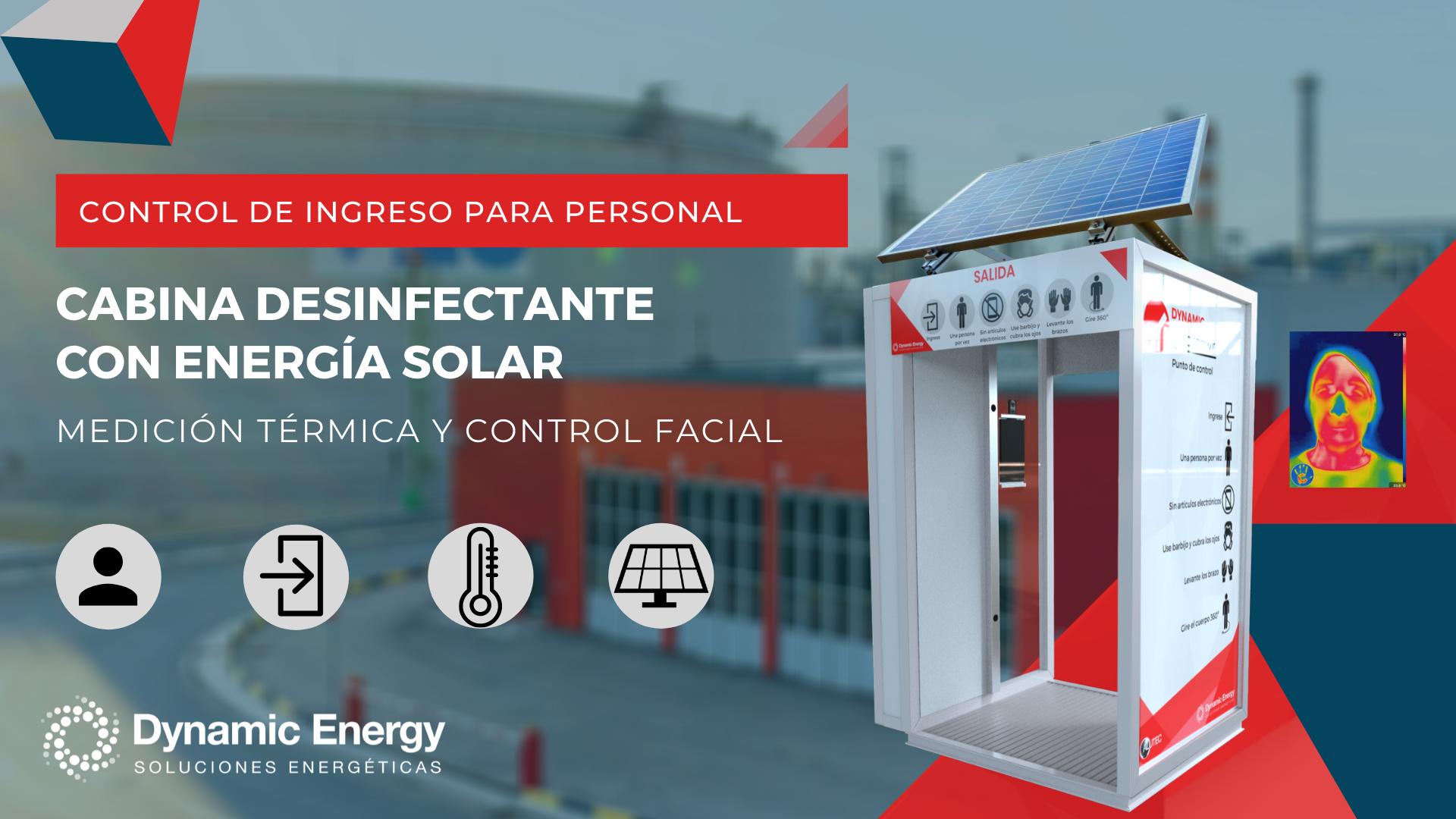 Lanzan la primera cabina desinfectante con energía solar, medición térmica y control facial